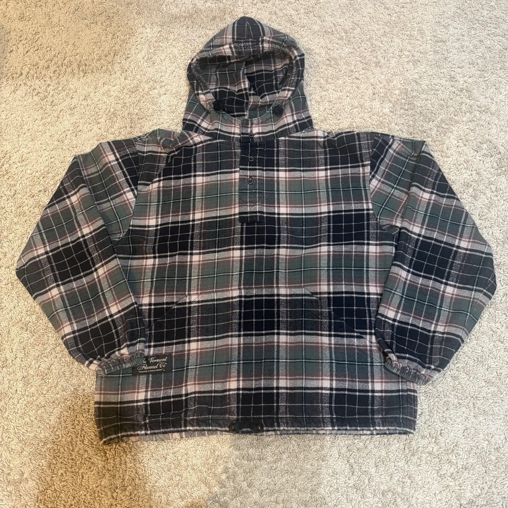 The Vermont Flannel Co Jacket Mens Medium Hooded Plaid Flannel Anorak Made USA